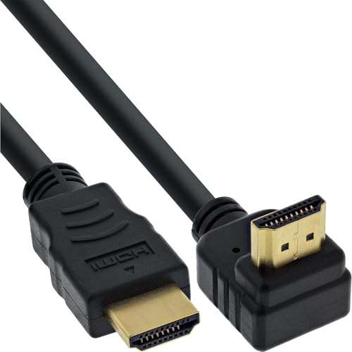 InLine 17015 V Câble HDMI coudé, High Speed Ethernet, Prise sur fiche, Contacts plaqués Or, 15 m (Noir)