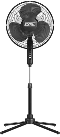 EZ-Chill 16” Oscillating Pedestal Fan, 3-speed Options, 90-Degree Oscillating Head, Adjustable Height and Tilt, Powerful Air Flow, Black, MTFS-16B-BLK
