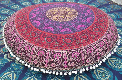 Traditionelle Jaipur rund Bodenkissen, Mandala Überwurf Kopfkissen 81,3 cm dekorativer Pouf Ottomane, Indian Sitzkissen Outdoor, Cover, großer Bohemian kissenrollen mit Einsatz