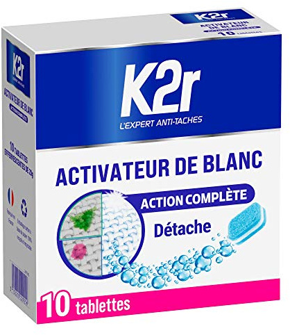 K2r Weißer Aktivator – 10 Tabletten (0,200 kg) – entfernt und belebt das Weiß – Anti-Flecken & Fett