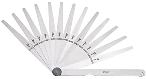 Starrett Tempered Steel Metric Thickness Gage with Tapered Leaves, Locking Device, Rugged and Substanial Steel Case - 0.03-0.50mm Thickness, 13 Leaves - 173MCT