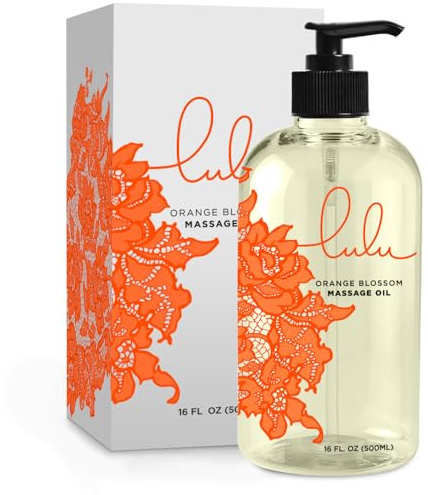 Lulu Orange Blossom Massage Oil, Sweet Almond, Jojoba & Macadamia Oils, Lightweight Non-Greasy Body Oil Smooth Skin & Relaxation Aromatherapy Date Night Couples Massage & Massage Therapy 16 fl oz Pump