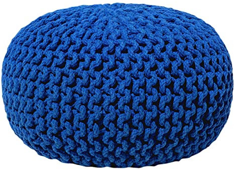 Beliani Gestrickter Pouf Blau Kobaltblau ⌀ 40 cm Baumwolle Ottomane Conrad