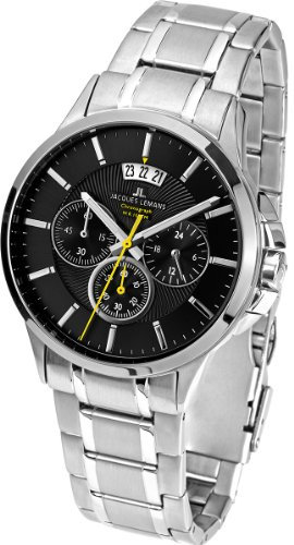 JACQUES LEMANS Herrenuhr Sydney Metallband massiv Edelstahl Chronograph 1-1542D