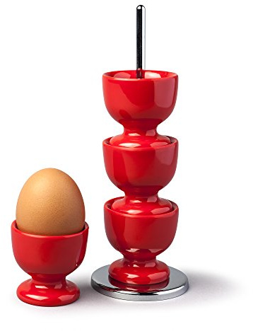 Zeal Stack and Store Egg Cups/Holders, Set of 4 with Chrome Storage and Carry Stand, Melamine, Red