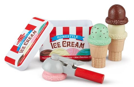 Melissa & Doug - Eiscreme Spielset - 8-teiliges Set mit magnetischen Eiskugeln zum Zählen und Stapeln für realistisches Rollenspiel, für Kinder ab 3 Jahren - FSC zertifizierte