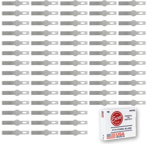 Excel Blades #17A Narrow Chisel Blades (100-Pack) – High Carbon Steel Replacement Blades for Hobby Knives - Perfect for Trimming Wood, Plastic, Paper, Leather and DIY with Dispenser, Made in USA