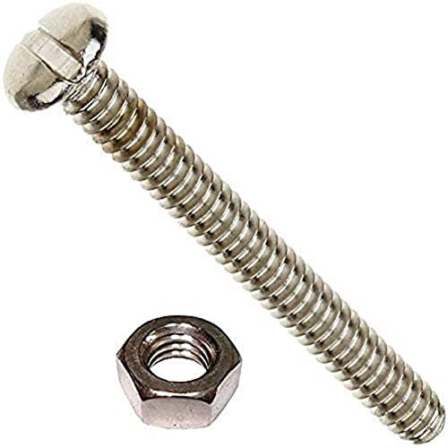 Merriway BH02521 (25 Pcs) Slotted Pan Head Machine Screws with Nuts, M3 x 50mm (1/8 inch x 2 inch) Bright Zinc Plated - Pack of 25 Pieces