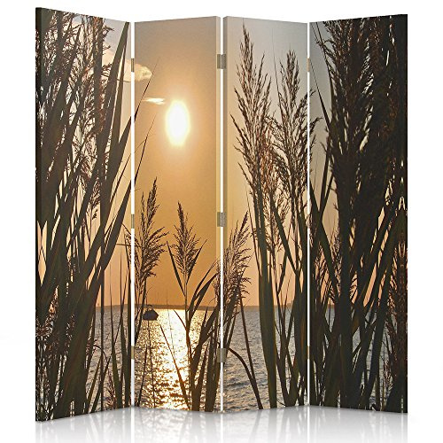 Feeby Paravent Sonnenuntergang 145x180 cm 4 Teilig Modern Design einseitig Raumteiler Wandschirme Foto Trennwand Raumtrenner Sichtschutz Spanische Wand auf Leinwand Bedruckt Gold Orange