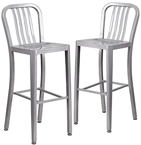 Flash Furniture Barstuhl, verzinkter Stahl, Silber, 50,8 x 39,4 x 109,2 cm