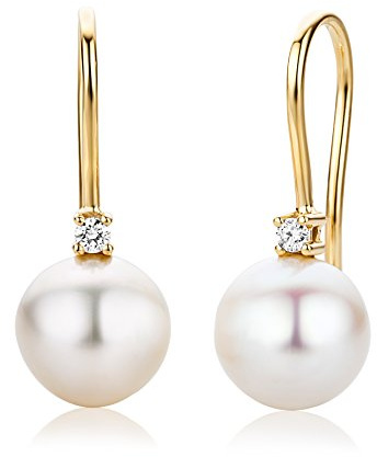 Miore Ohrringe Damen Hängend Gelbgold 18 Karat / 750 Gold Süßwasserperlen Diamant Brillianten 0.06 ct