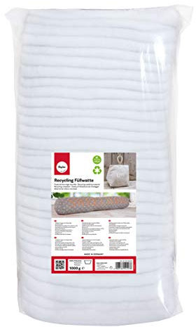 Rayher 3315400 Recycling Füllwatte in Lagen, weiß, Beutel 1kg, 100% Polyester, waschbar, allergieneutral, vegane Füllwatte