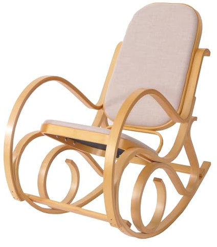 Mendler Schaukelstuhl M41, Schwingsessel Fernsehsessel, Massiv-Holz - Eiche-Optik, Stoff/Textil beige
