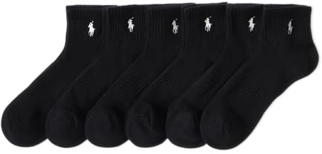 POLO RALPH LAUREN Men's Classic Sport Solid Socks 6 Pair Pack - Cushioned Cotton Comfort, Black, 6-12.5