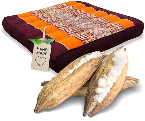 livasia Sitzkissen klein - 35x35x6cm - Bodenkissen Indoor/Outdoor, Meditationskissen Yogakissen, Stuhlauflage Palettenmöbel, Steppkissen Auflage Stuhl Bank handgefertigt (Orange)