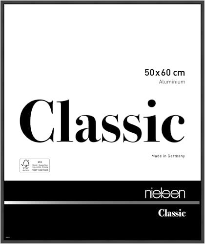 nielsen Aluminium Bilderrahmen Classic, 50 x 60 cm, Schwarz | Aluminium Posterrahmen im Hoch- & Querformat zum Aufhängen Schwarz matt Echtglas