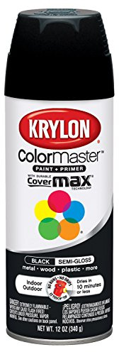 Krylon K05160307 ColorMaster Paint + Primer, Semi-Gloss, Black, 12 oz.