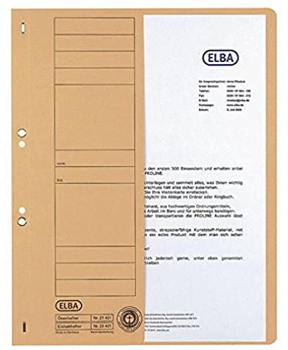 Elba Ösenhefter A4, 1/2 Vorderdeckel, Karton, kfm. Heftung, chamois, 50 Stück