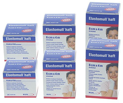 6x Elastomull haft Binden, Mix Set (2x 4cm, 2x 6cm, 2x 8cm) elastische Fixierbinde, selbsthaftend Schnellverband, 6er MixSet