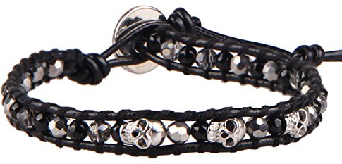 KELITCH Bracelet Onyx Pour Femme Tête de Mort Plaqué Argent 925 Avec Rang De Turquoise