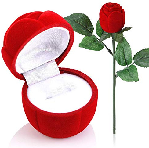 Yosoo Ringschachtel mit langem Stiel, künstliche Rosenknospen für Hochzeit, Valentinstag, Verlobung