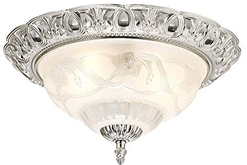 Traditional Satin Nickel and Floral Glass Flush Ceiling Light by Happy Homewares