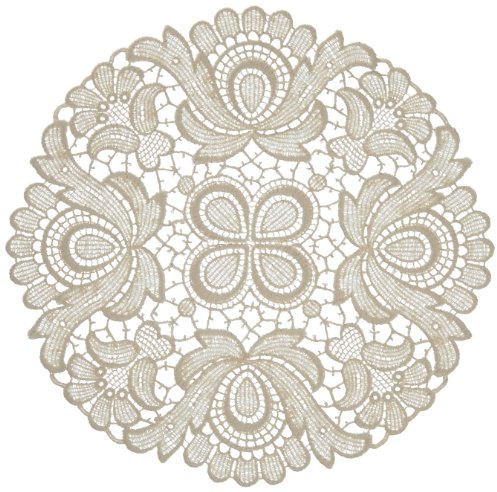 Plauener Spitze Kleine Tischdecke - Original No. 67952_e_22 - Design Plauen, 22 cm rund, Farbe Champagner, Guipure Spitze in 100% Baumwolle, traditionell in Handstickerei komplettiert
