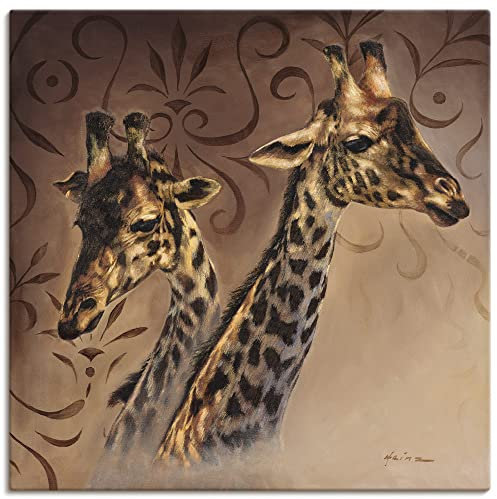 ARTLAND Wanddeko Leinwand Bilder Wandbild 70 x 70 cm Tiere Wildtiere Giraffe Malerei Braun A1JB Giraffen Porträts