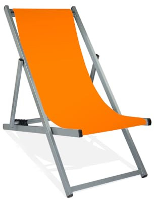 MultiBrands Liegestuhl, klappbar, Aluminium, Sitzbezug Orange, Silber lackiert