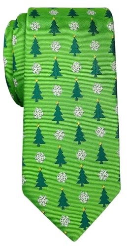 Retreez Corbata de microfibra fina de Patrón de Copos de nieve y Árbol de Navidad de Navidad para hombres Verde