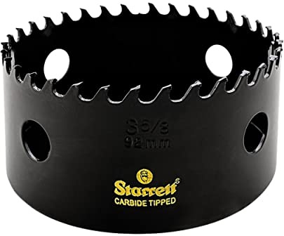 Starrett Tungsten Carbide Tipped Hole Saw - CT358 Deep Cut Holesaw Cutter - For Wood Suspended Flooring Reinforced Concrete & Fibreglass - 92MM