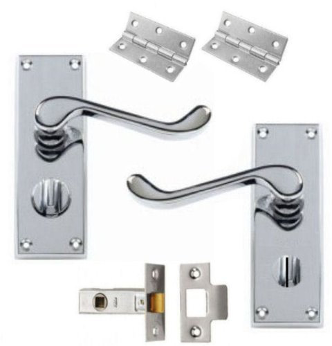 Golden Grace Victorian Scroll Door Handle in Polished Chrome Finish with Hinges & 63mm Latch - Privacy Pack - 120mm