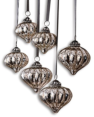 Loberon Weihnachtsschmuck Set Lauranne | Weihnachtsdeko Christbaumschmuck | Weihnachtskugeln Glas | Unterschiedliche Größen | 6 Stück