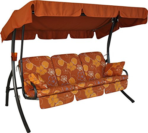 ANGERER Hollywoodschaukel Comfort Terra-orange geblümt | Gartenschaukel Made in Germany, Schaukel zum Sitzen, Liegen und Entspannen, inklusive Bett-Funktion, einfache Montage