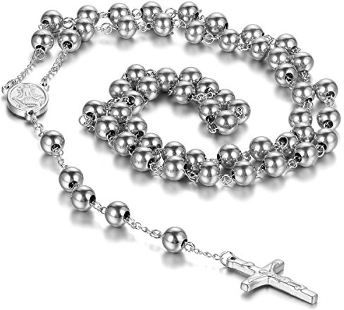 Cupimatch Edelstahl Halskette Vintage Religiösen Jesus Christus Kruzifix Kreuz Cham Anhänger Link Bead Kette Halskette für Damen und Herren