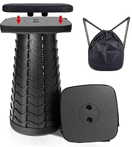 Deer's Life Taburete plegable portátil con almohadilla de cojín, cuadrado, plegable, telescópico, retráctil, asiento de camping para adultos, pequeño, ligero, resistente, taburetes ajustables para