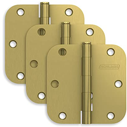 Schlage 3.5 Door Hinge with 5/8 Radius Round Corner in Satin Brass (3-Pack)