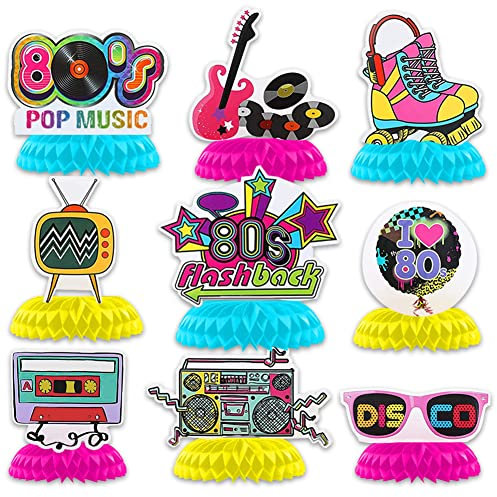 80's Party Table Decorations, 1980s Theme Honeycomb Centerpieces, 80s Disco Rock Hippie Honeycomb Table Topper for Retro Party Supplies