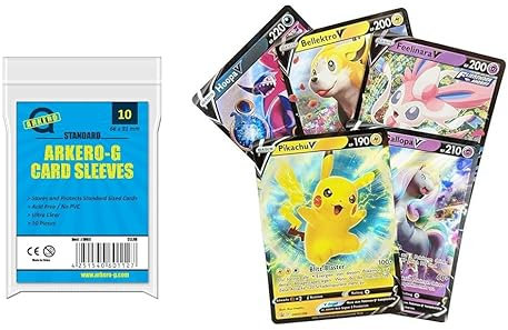 Arkero-G Standard Soft Sleeves (10 Kartenhüllen) und 5 unterschiedliche V Karten - seltene Pokemon Karten Holo's aus den Schwert & Schild Sets - DEUTSCH