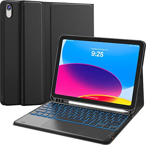 Earto Clavier iPad 10eme Generation/11 Generation A16(2025), Coque Clavier iPad 10eme Generation avec Touchpad, Eclairage 7 Couleurs, Rechargeable AZERTY, Noir