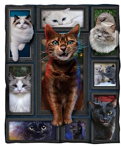 DOTERO Katzen Kuscheldecken Sanft Flanell Weich Fleecedecke Bettüberwurf Kätzchen Katzes-Decke 150x200cm Katzenmotiv (4,100 x 140 cm)