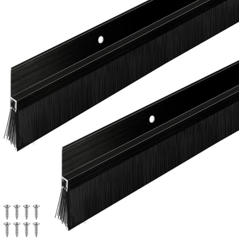 Frienda 2 Set Door Brush Bottom Sweep Brush Weather Stripping Aluminum Door Seal with Screws for Gaps up to 1 Inch, for Home, Commercial Gate, Fill Gaps Dust, Debris (1 x 36 Inch,Black)
