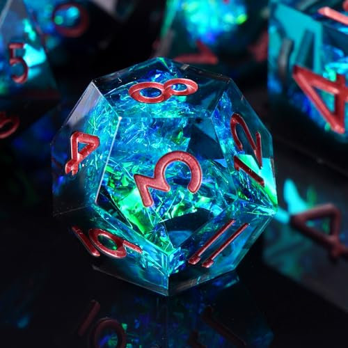 DND Würfel Set, 7 Stück Polyedrische Handgefertigt Harz Scharfe Kante DND Würfel D&D Würfel für Dungeons and Dragons Pathfinder RPG MTG Pathfinder D4 D6 D8 D10 D% D12 D20