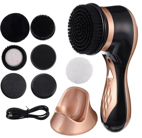 Electric Shoe Shine Kit, Portable Shoe Cleaner Brush with 7 Replaceable Brush Heads and Storable Base, Featuring Hyper Cleanse, One-Button Operation Easy To Carry for Shoes Bags Sofa