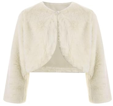 CHICTRY Enfant Fille Manteau Fausse Fourrure Hiver Chaud Blouson à Manches Longues Gilet Boléro de Baptême Soirée Mariage Cérémonie 2-12 Ans Beige 7-9 Ans