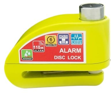 Candado de Seguridad for Bicicleta y Motocicleta, Alarma, protección de Seguridad, Disco de candado, aleación de Aluminio, antirrobo, Impermeable, Accesorios for Motocicleta(Bright Yellow)