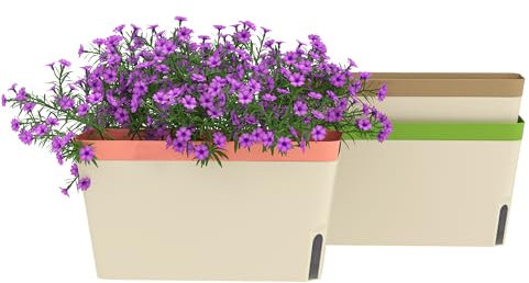 Outsunny Set of 3 Self Watering Plant Pots Outdoor, 27cm Rectangular Garden Planters with Visual Water Level Window, Plastic Flower Pots for Indoor Outdoor Garden Balcony Windowsil