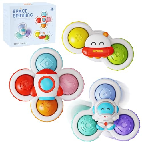 Saugnapf Spielzeug Baby, 3 STK Sensorik Spielzeug Baby 1 Jahr, Saugnapf Drehspielzeug, Badespielzeug Wasserspielzeug mit saugnapf, Geschenke für 12 Monate+
