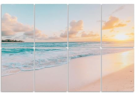 8 Pack Art Acoustic Panels Sound Absorbing Beach Sunset Ocean Waves Nature Pictures Clouds Horizon Photorealism Decorative Soundproof Wall Panels Self Adhesive for Recording Studios Office 48x32
