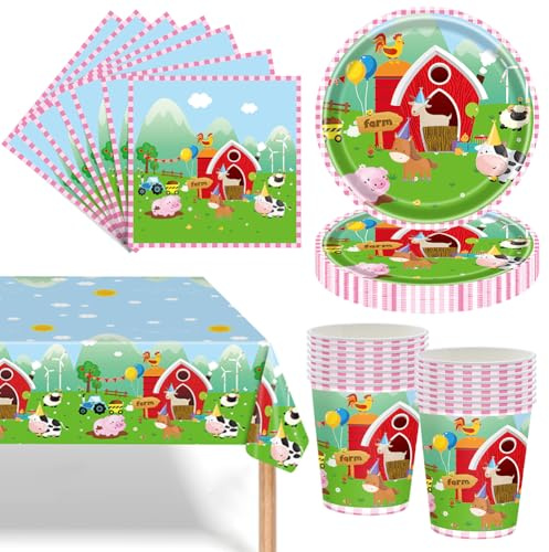 53PCS Set Stoviglie per Feste da Fattoria,Piatti Compleanno Animali da Fattoria,Fattoria Party Kit,Festa a Tema Animali da Fattoria,Forniture per Feste di Fattoria,Piatti,Tovaglioli,16 Persone